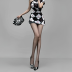 Stylish outfit featuring sheer pantyhose paired with skirt and heels, demonstrating comfort fit and versatile everyday wear.