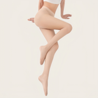 Premium ultra-sheer tights flat lay on clean background, transparent pantyhose made of nylon and elastane blend, minimal and elegant design.