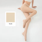 Stylish outfit featuring sheer pantyhose paired with skirt and heels, demonstrating comfort fit and versatile everyday wear.