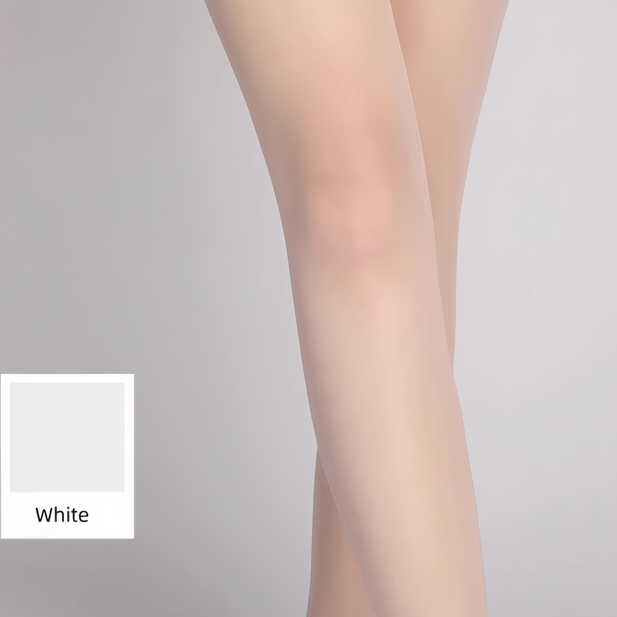 Elegant packaging of sheer nylon tights with product label and care instructions, minimal aesthetic design for online retail display.