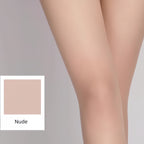 Elegant packaging of sheer nylon tights with product label and care instructions, minimal aesthetic design for online retail display.