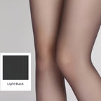 Premium ultra-sheer tights flat lay on clean background, transparent pantyhose made of nylon and elastane blend, minimal and elegant design.