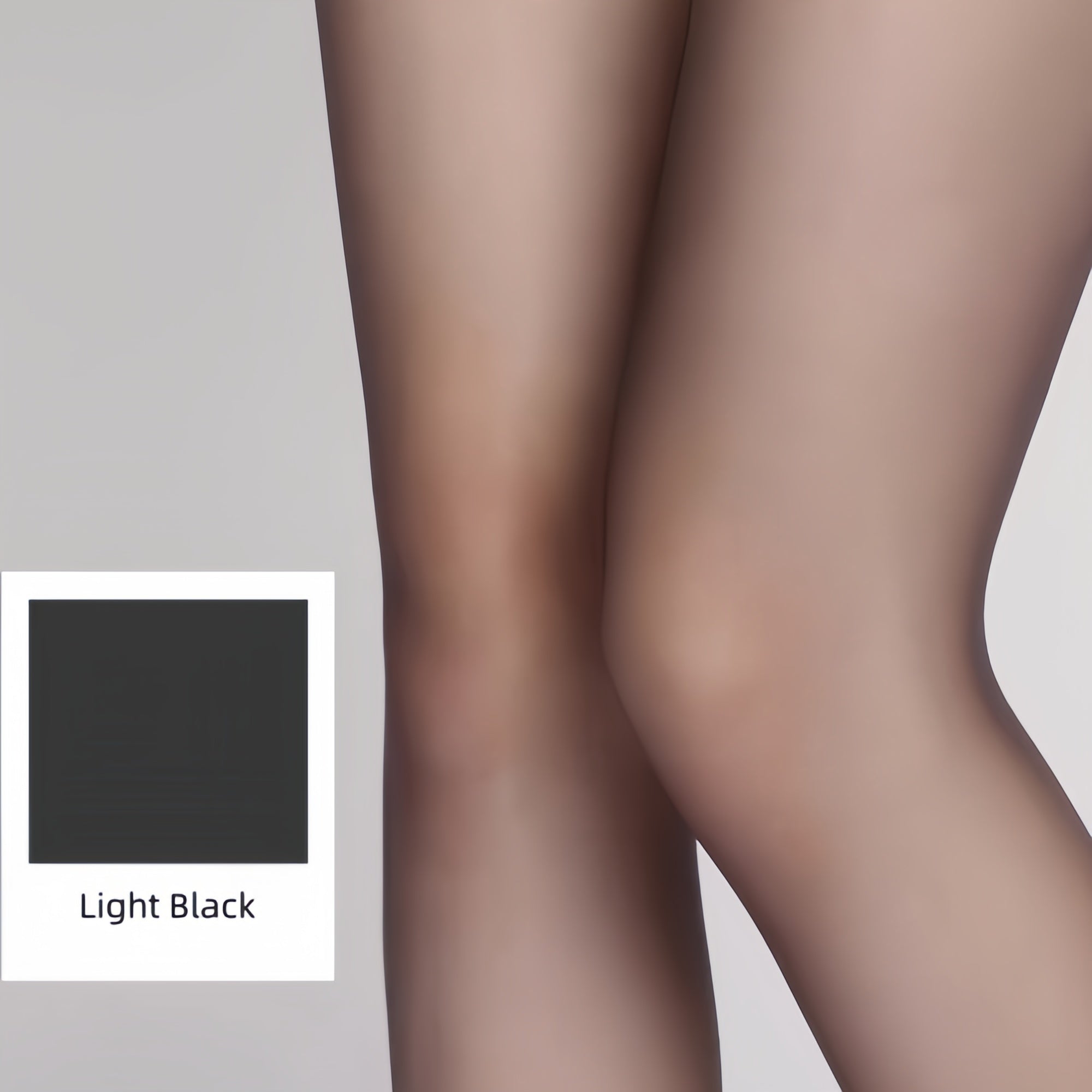 Premium ultra-sheer tights flat lay on clean background, transparent pantyhose made of nylon and elastane blend, minimal and elegant design.
