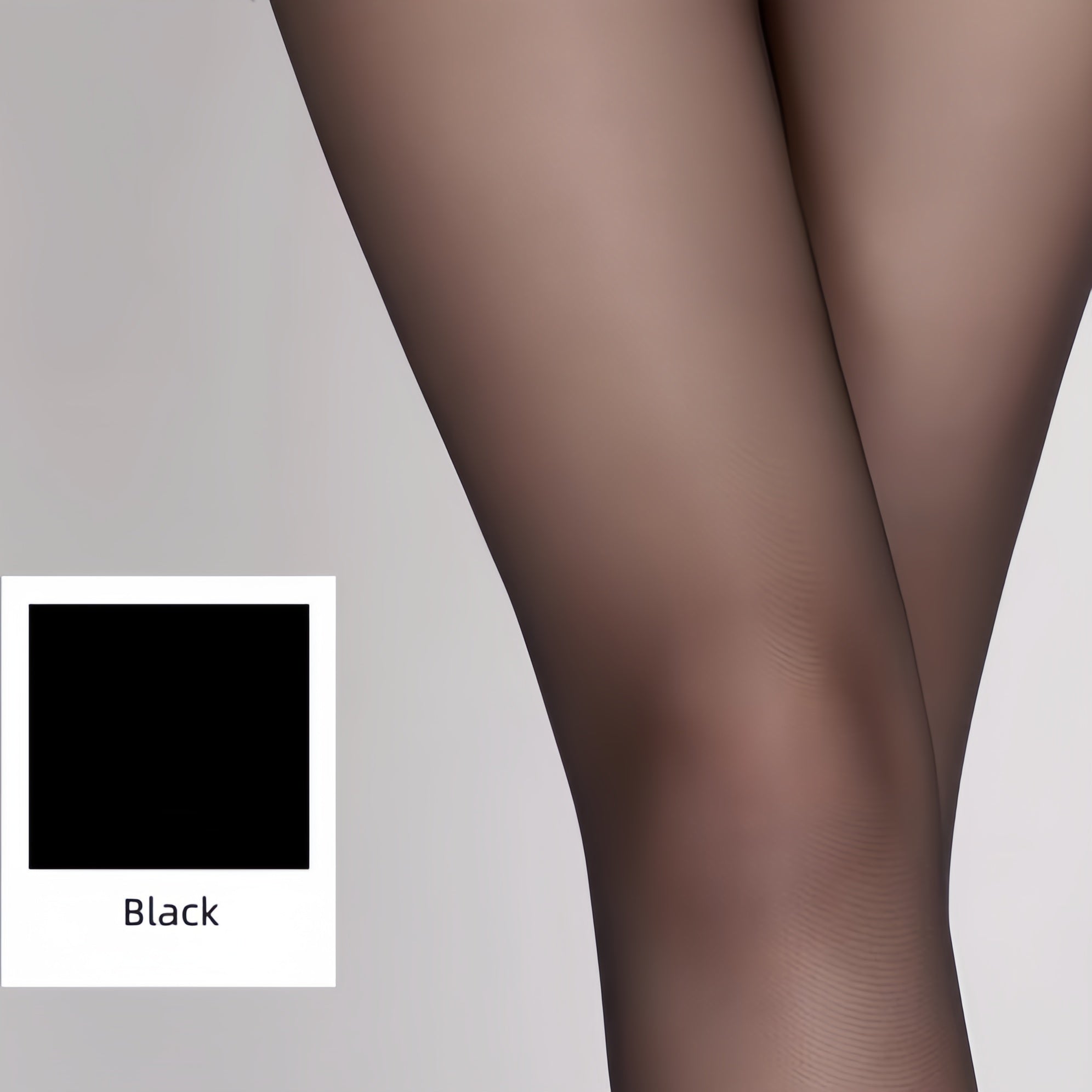 Premium ultra-sheer tights flat lay on clean background, transparent pantyhose made of nylon and elastane blend, minimal and elegant design.