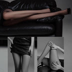 Close-up of silky black tights texture and shine