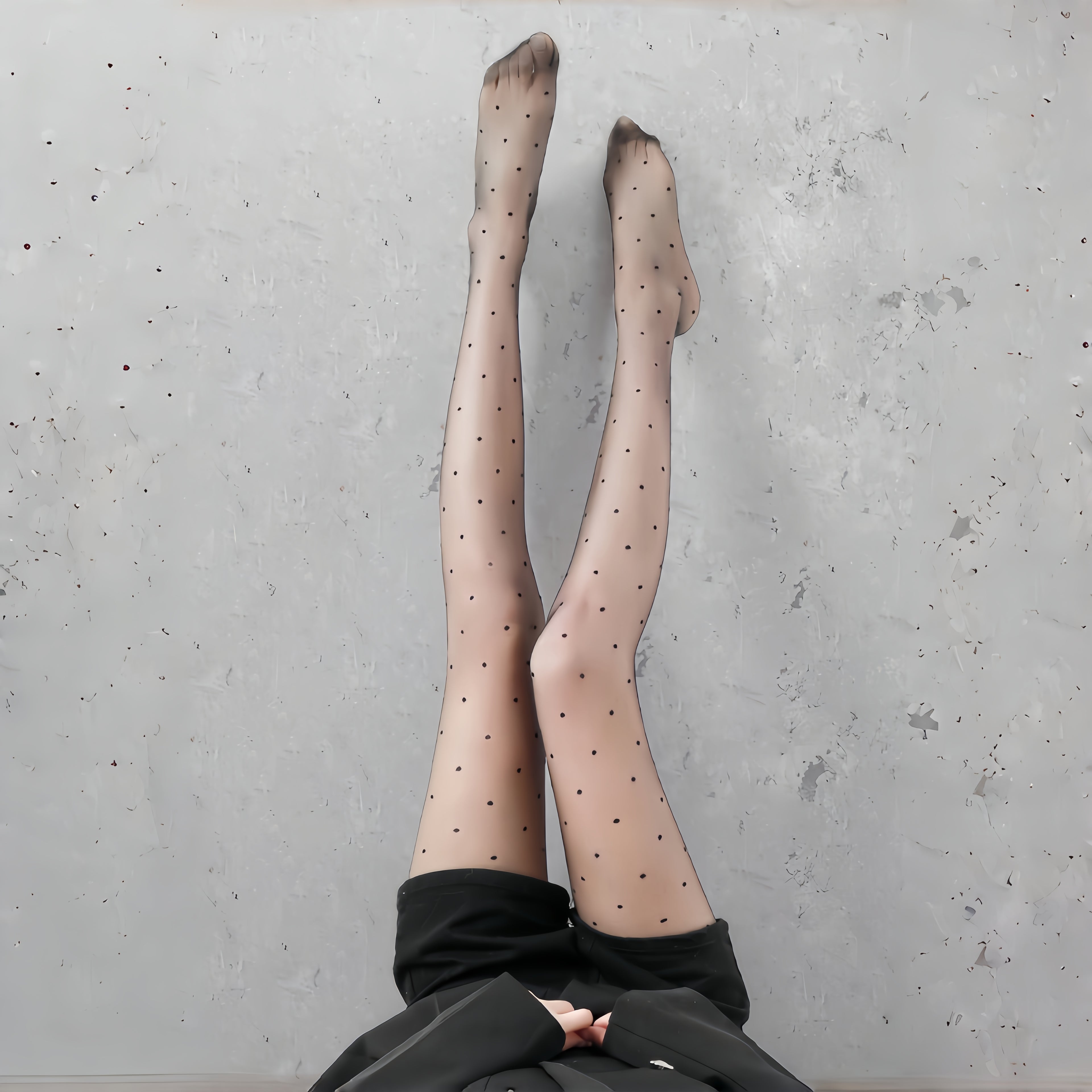 Model wearing Premium Spot Ultra Sheer Tights by Tree New Bee