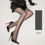Elegant woman wearing ultra-sheer nylon tights with smooth texture and natural matte finish, lightweight pantyhose for everyday comfort and refined style.